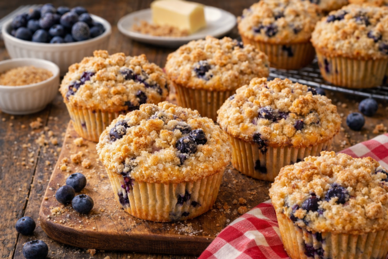 Mrs. Clay’s Bakery-Style Blueberry Crumb Muffins
